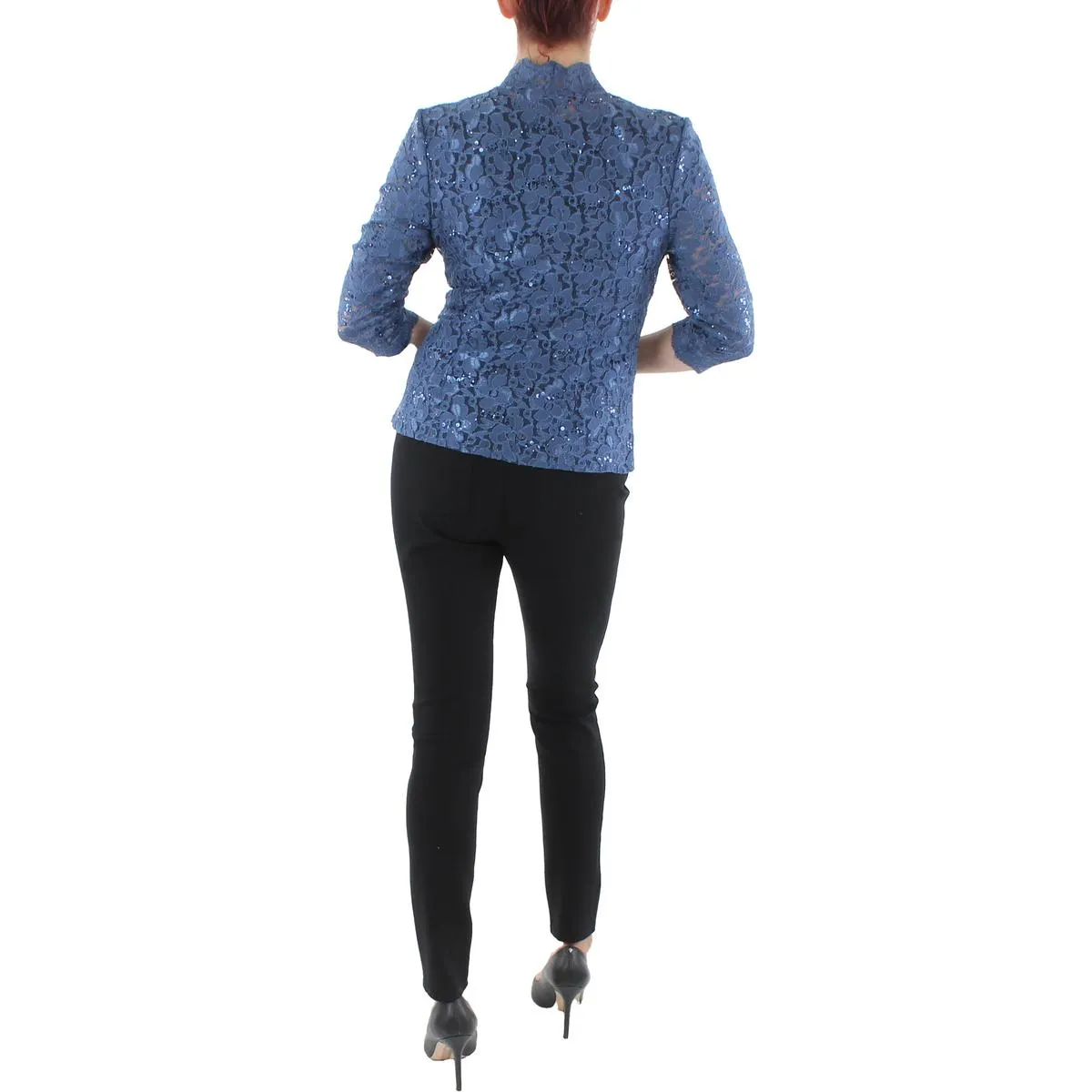 Womens Lace Open Front Collarless Blazer