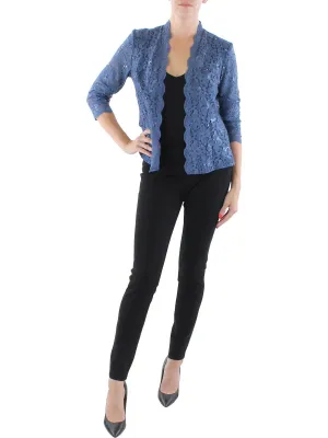 Womens Lace Open Front Collarless Blazer