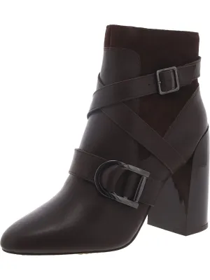 Womens Leather Stacked Heel Booties
