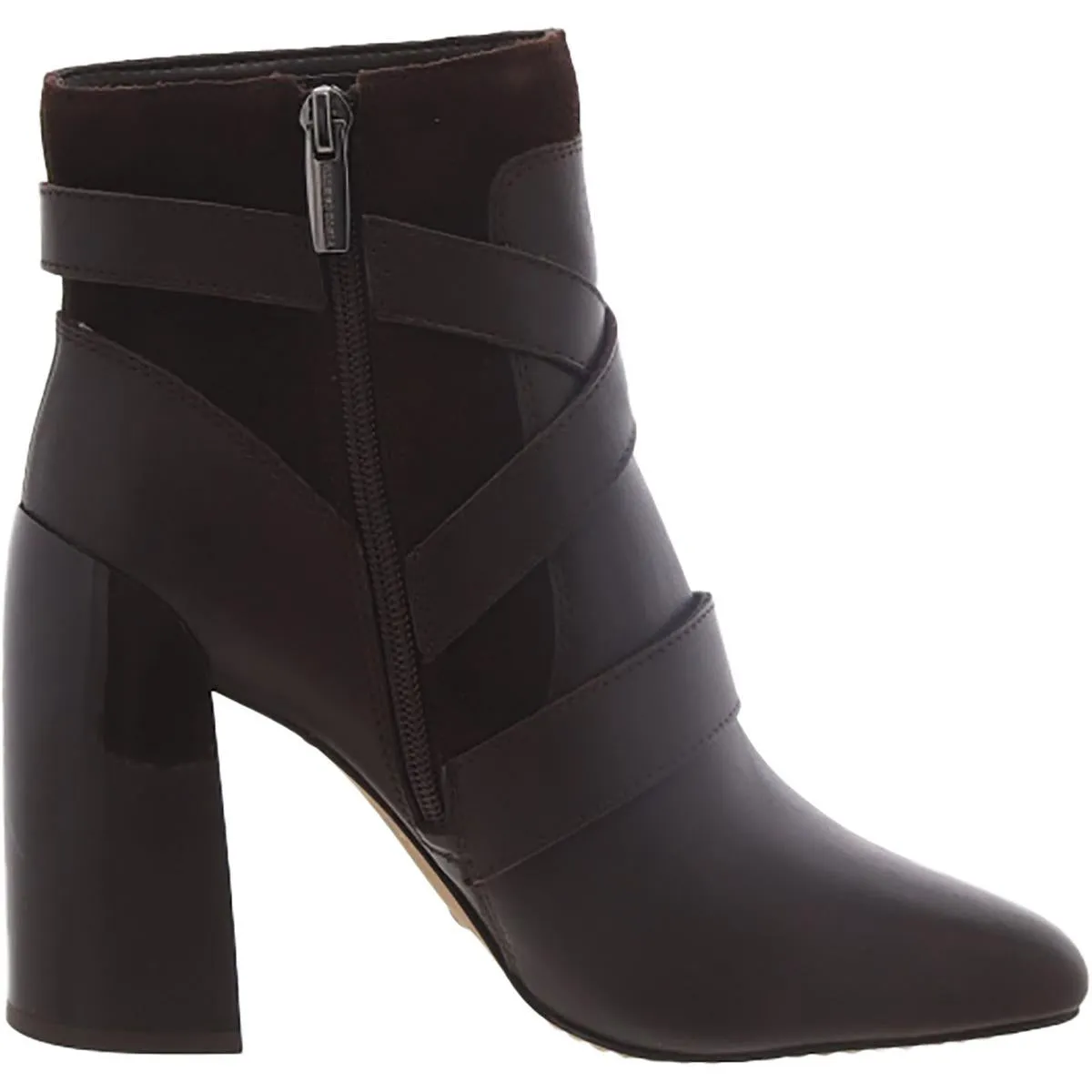 Womens Leather Stacked Heel Booties
