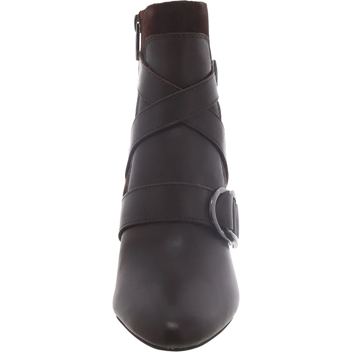 Womens Leather Stacked Heel Booties