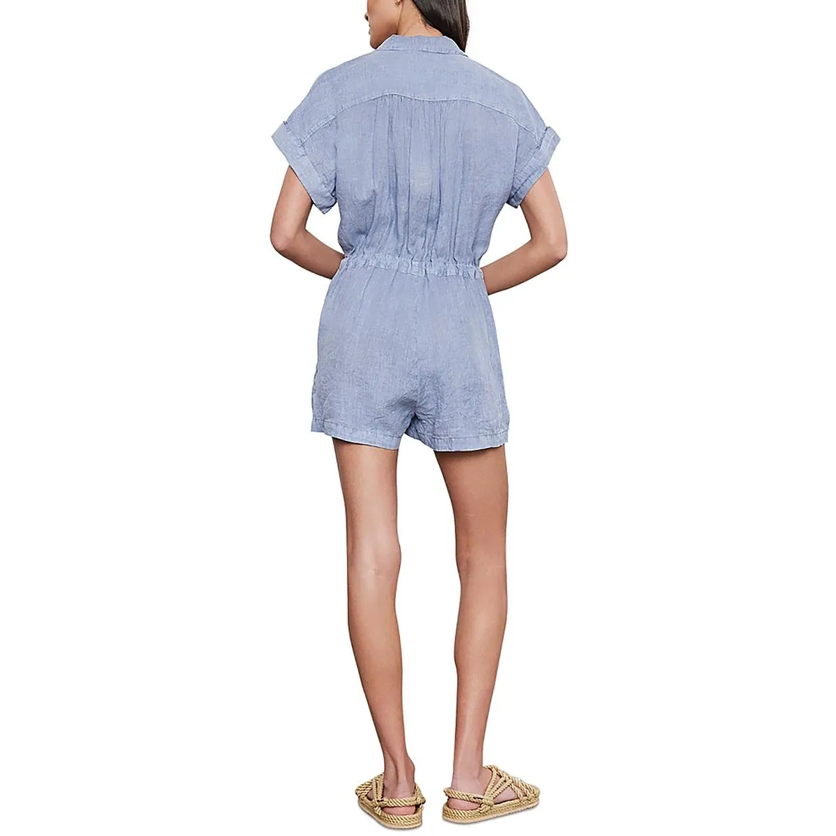 Womens Linen Button-Down Romper