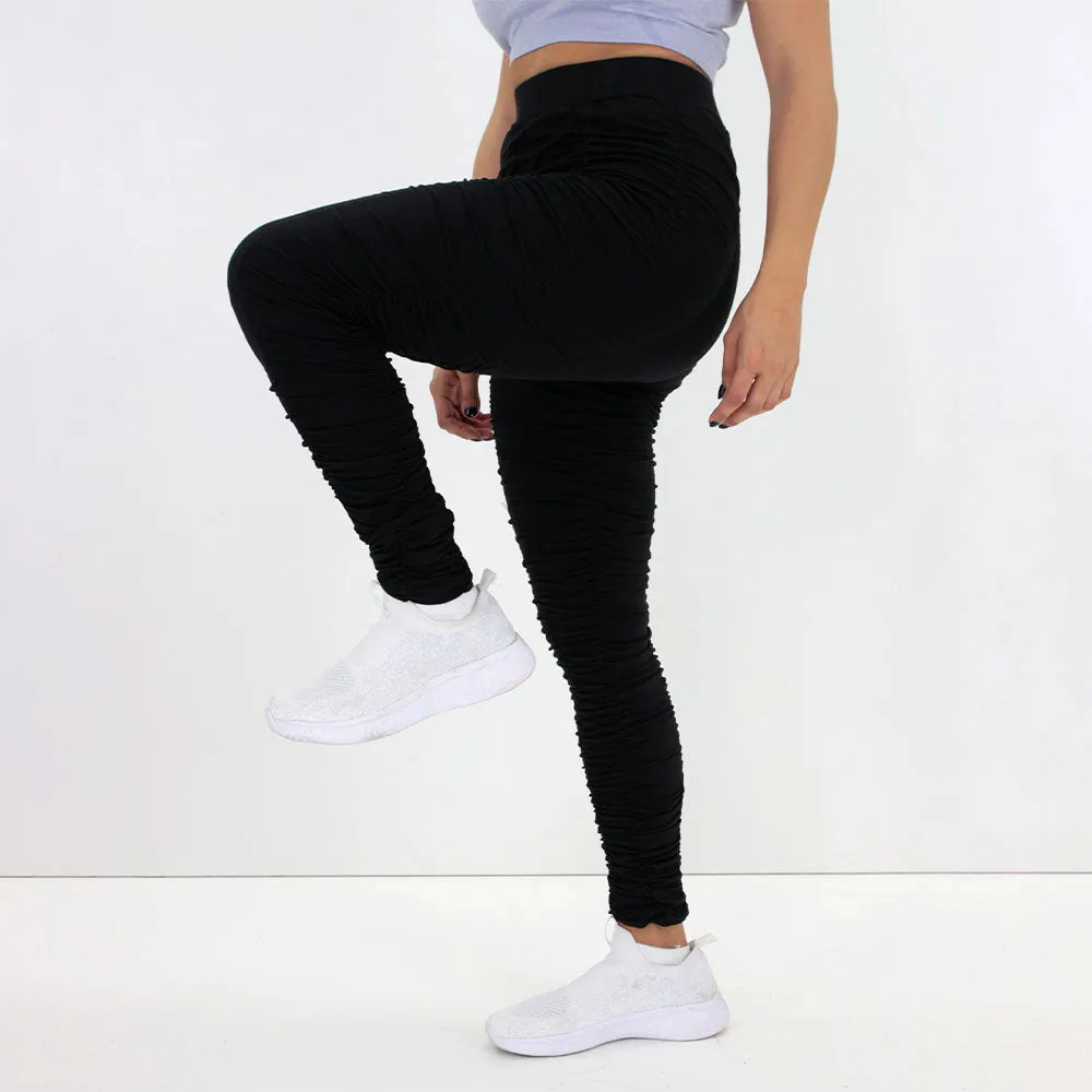 Women's Ruched Leggings,Black