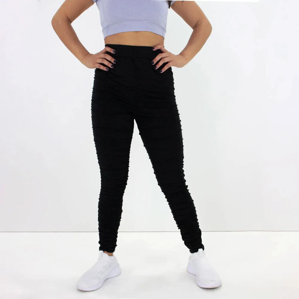 Women's Ruched Leggings,Black