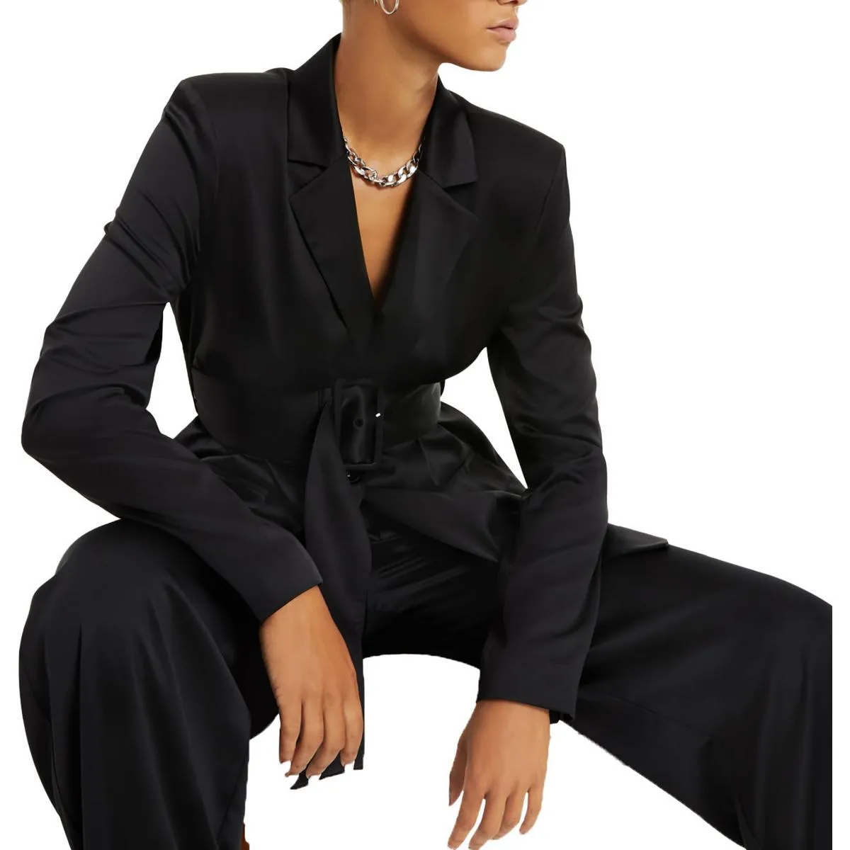 Womens Satin Professional One-Button Blazer