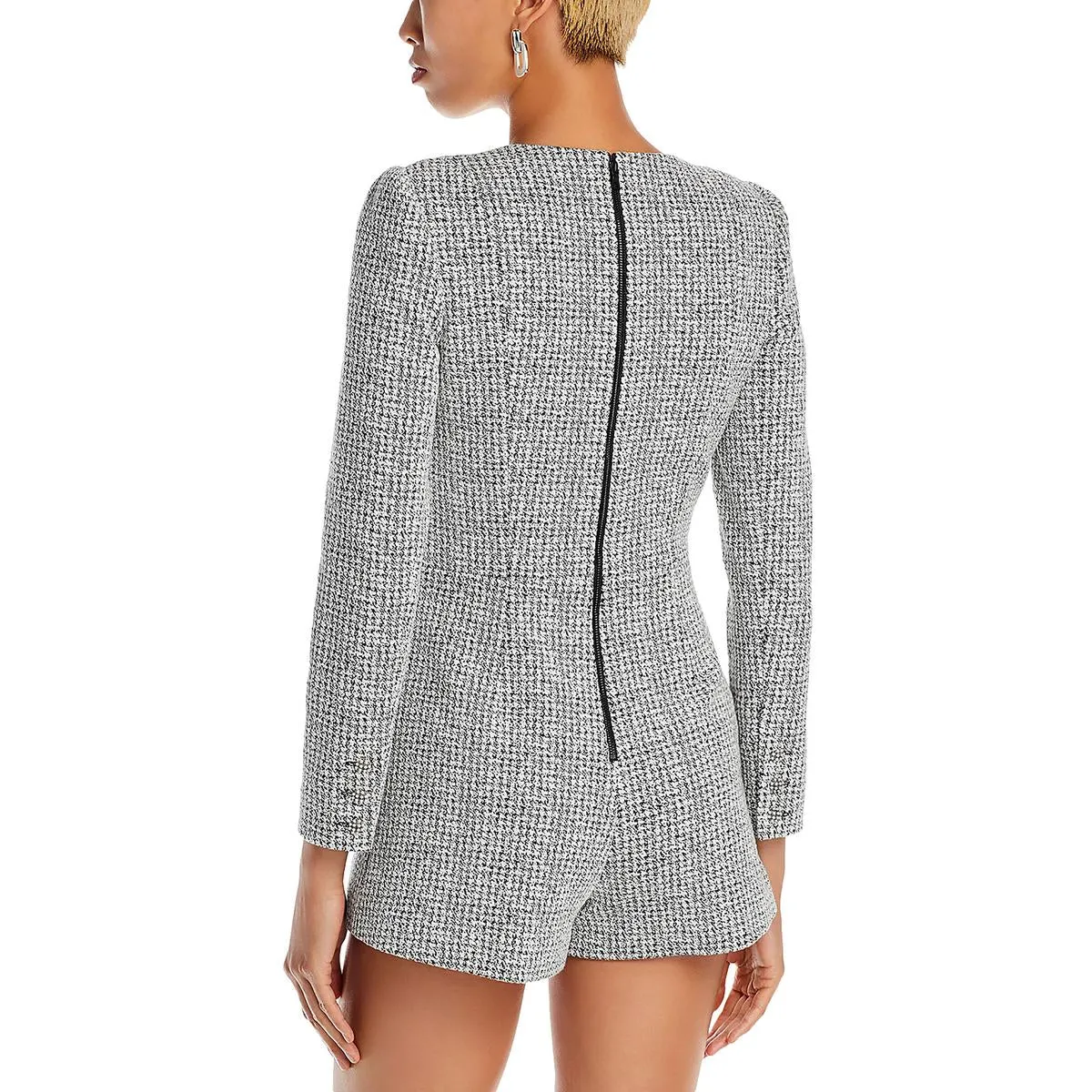 Womens Tweed Button-Front Romper